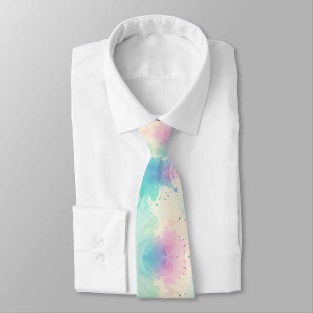 Pastel Watercolor Splash Artistic Abstract quirky Neck Tie (Tied)
