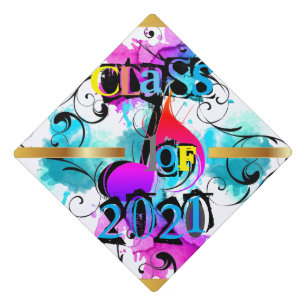 Pastel Watercolor Splash w/Music Notes on a Graduation Cap Topper