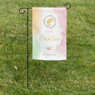 Pastel Watercolor Spots With Chick Happy Easter Garden Flag