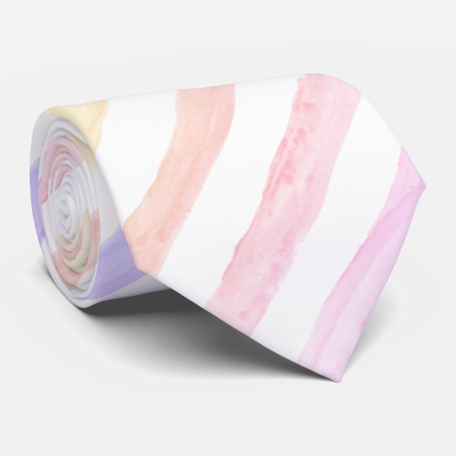 Pastel Watercolor Striped Pattern Neck Tie (Rolled)