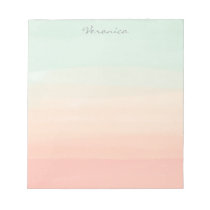 Pastel Watercolor Stripes Green Peach Personalized Notepad