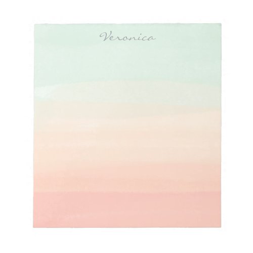 Pastel Watercolor Stripes Green Peach Personalized Notepad