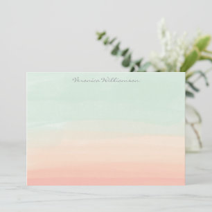Pastel Watercolor Stripes Mint Peach Personalized Note Card