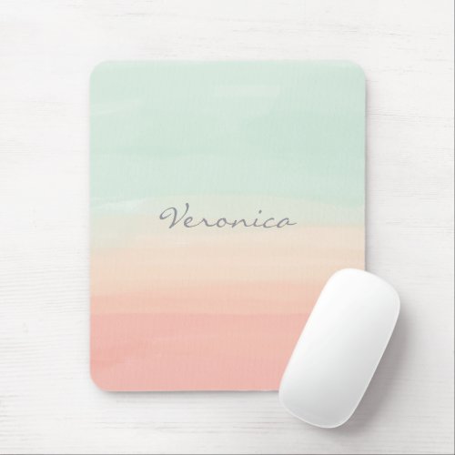 Pastel Watercolor Stripes Sea Glass and Peach Name Mouse Pad