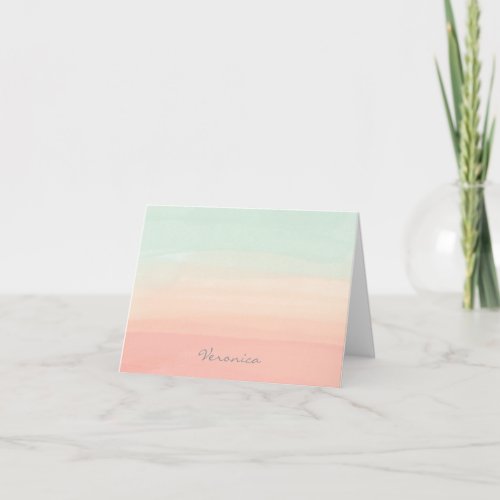 Pastel Watercolor Stripes Sea Glass and Peach Name Note Card