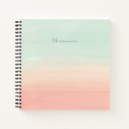 Pastel Watercolor Stripes Sea Glass and Peach Name Notebook