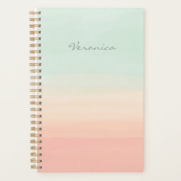 Pastel Watercolor Stripes Seafoam and Peach Name Planner