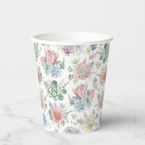 Pastel Watercolor Succulent and Cactus Pattern Paper Cups