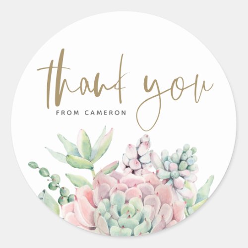 Pastel Watercolor Succulents Birthday Thank You Classic Round Sticker