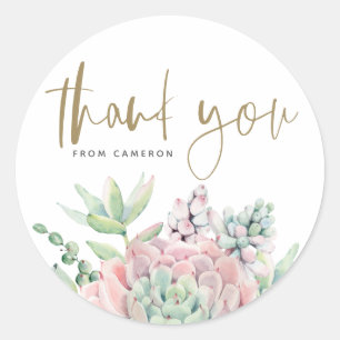 Pastel Watercolor Succulents Birthday Thank You Classic Round Sticker