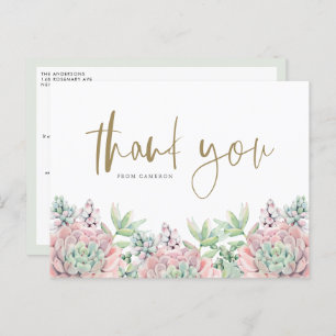 Pastel Watercolor Succulents Birthday Thank You Postcard