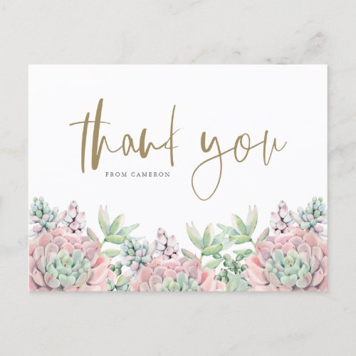 Pastel Watercolor Succulents Birthday Thank You Postcard