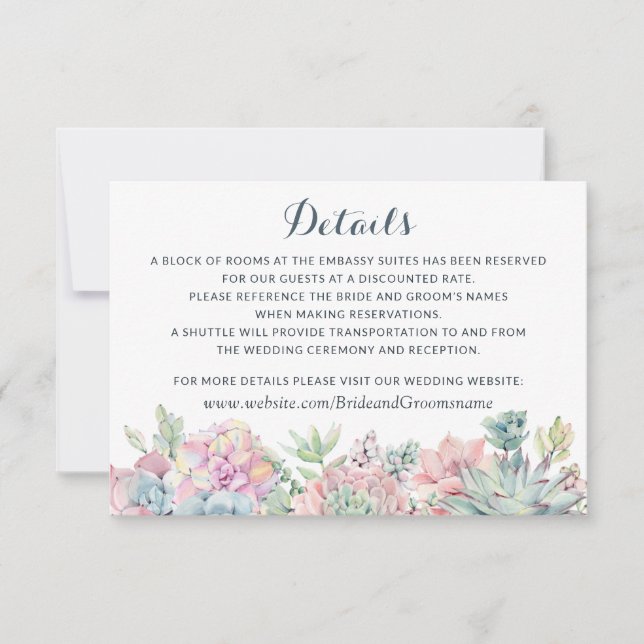 Pastel Watercolor Succulents Details Insert Card (Front)