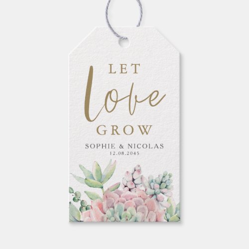 Pastel Watercolor Succulents Let Love Grow Wedding Gift Tags