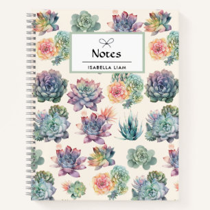 Pastel Watercolor Succulents Pattern Boho custom Notebook