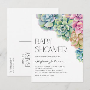 Pastel Watercolor Succulents Summer Baby Shower Invitation Postcard