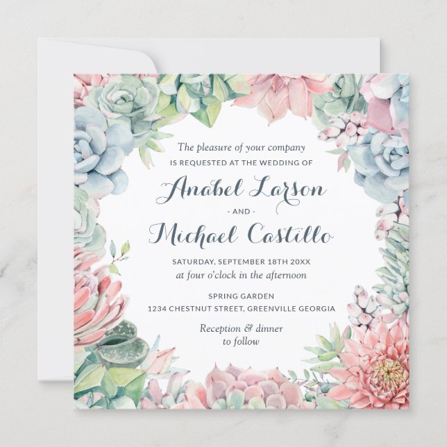 Pastel Watercolor Succulents Wedding Invitation (Front)