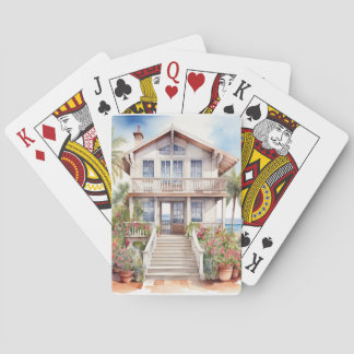 PASTEL WATERCOLOR SUMMER BEACH HOUSE POKER CARDS