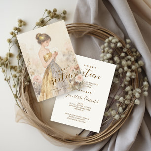 Pastel Watercolor Sweet Sixteen Girl & Flowers Invitation