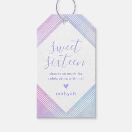 Pastel Watercolor Sweet Sixteen Thank You Purple Gift Tags