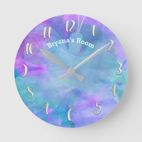 Pastel Watercolor Teal Butterfly Personalized Name Round Clock