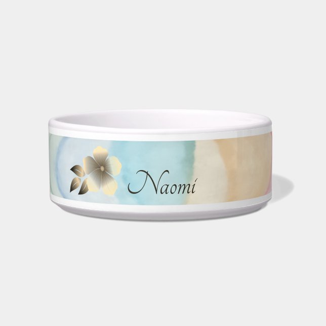 Pastel Watercolor Tropical Floral Custom Pet Bowl (Front)