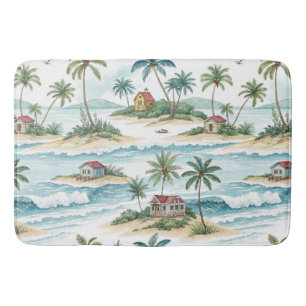 PASTEL WATERCOLOR TROPICAL HUTS ON THE BEACH BATH MAT