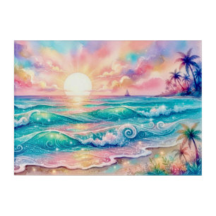 Pastel Watercolor Tropical Ocean Sunset Beach Acrylic Print