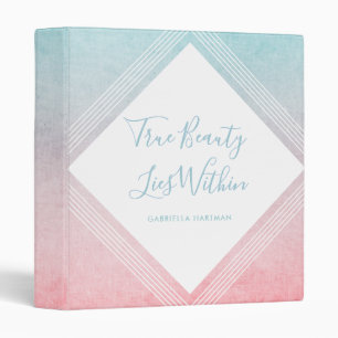Pastel Watercolor True Beauty Lies Within Aqua 3 Ring Binder