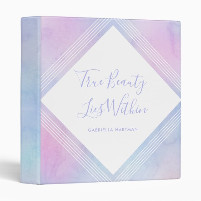 Pastel Watercolor True Beauty Lies Within Name 3 Ring Binder (Front/Spine)