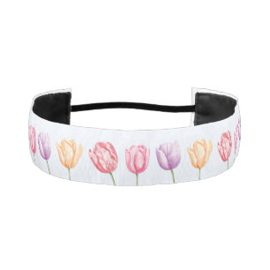 Pastel Watercolor Tulip Flowers On Light Blue Athletic Headband