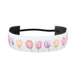 Pastel Watercolor Tulip Flowers On Light Blue Athletic Headband