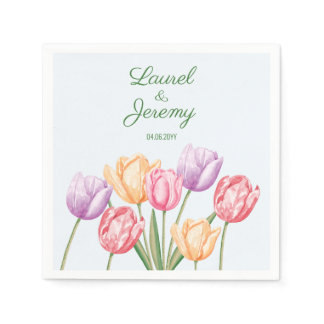 Pastel Watercolor Tulip Flowers Spring Wedding Napkins