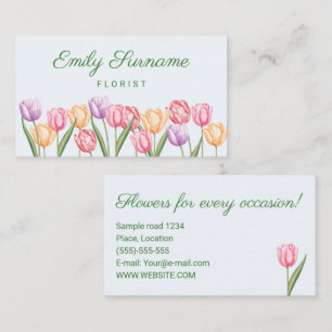 Pastel Watercolor Tulips Florist Flower Shop Business Card