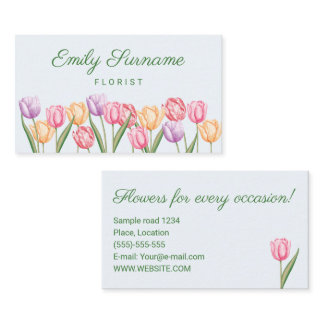Pastel Watercolor Tulips Florist Flower Shop Business Card