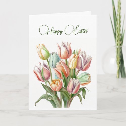 Pastel Watercolor Tulips Pastel Happy Easter Card