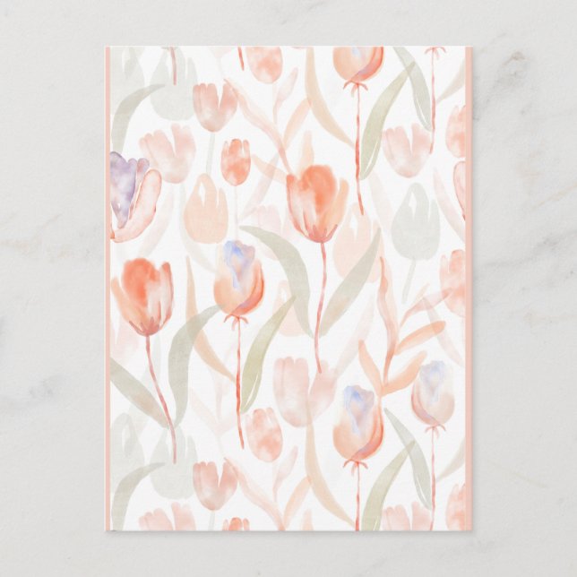 Pastel Watercolor Tulips Pattern Postcard (Front)