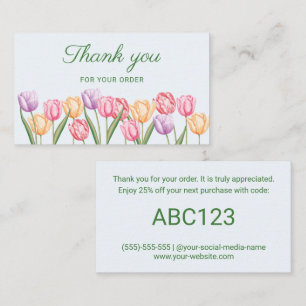 Pastel Watercolor Tulips Thank You For Your Order Business Card