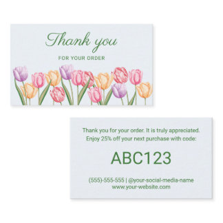 Pastel Watercolor Tulips Thank You For Your Order Business Card