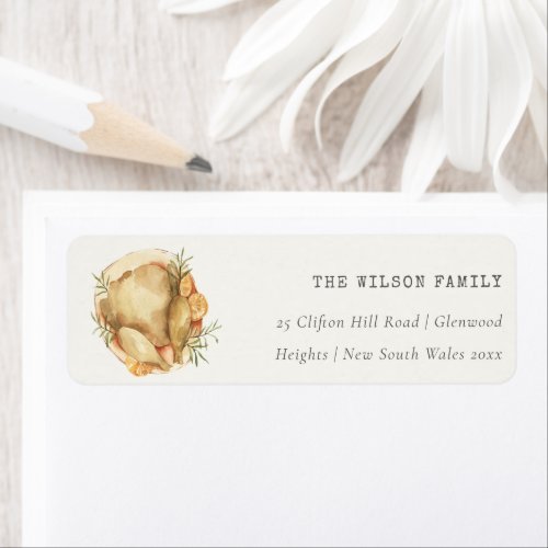 Pastel Watercolor Turkey Meal Thanksgiving Address Label