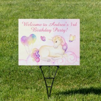 Pastel Watercolor Unicorn And Balloon Birthday Sig