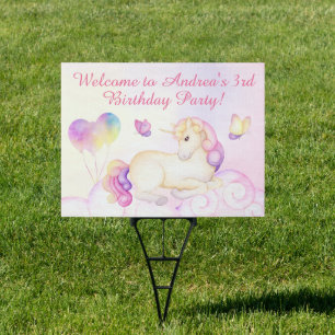 Pastel Watercolor Unicorn And Balloon Birthday Sig Sign