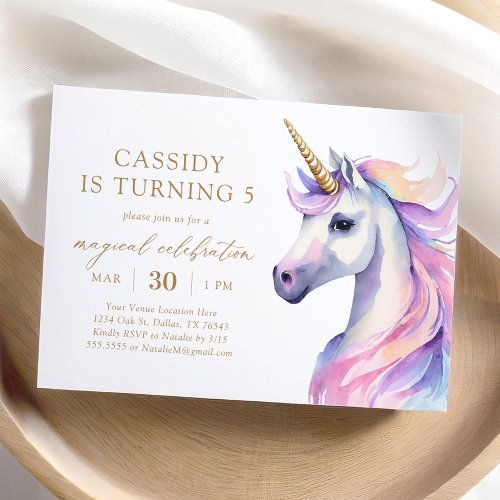Pastel Watercolor Unicorn Birthday Invitation
