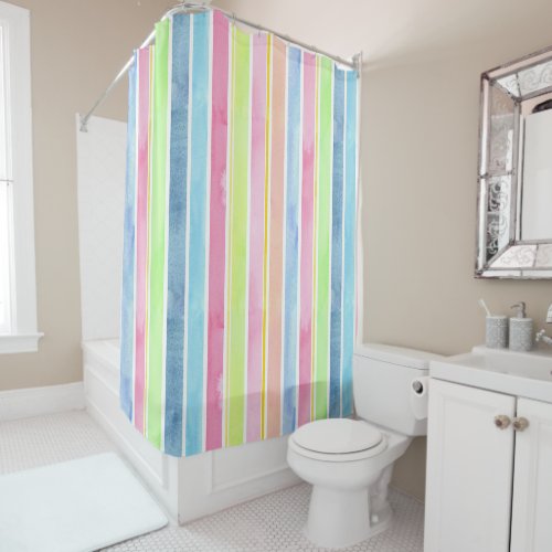 Pastel Watercolor Vertical Stripes Shower Curtain