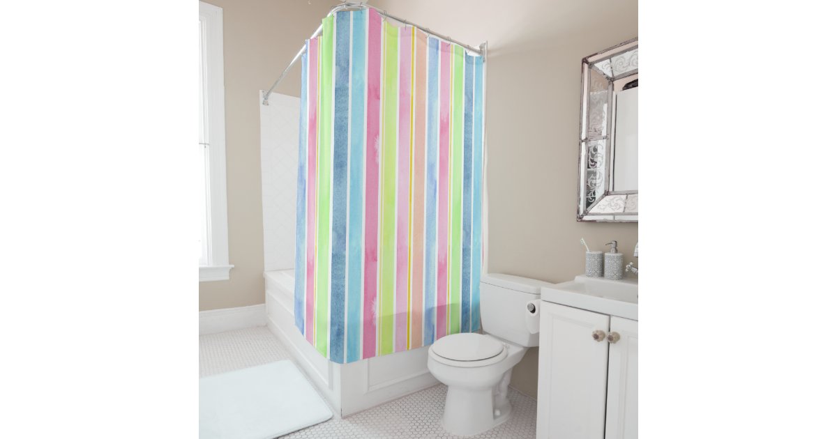 Pastel Watercolor Vertical Stripes Shower Curtain Zazzle Com