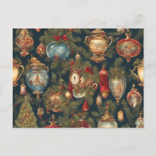 Pastel Watercolor Victorian Christmas Ornaments  Holiday Postcard (Front)