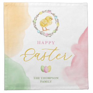 Pastel Watercolor Washes And Chick Happy Easter Cloth Napkin