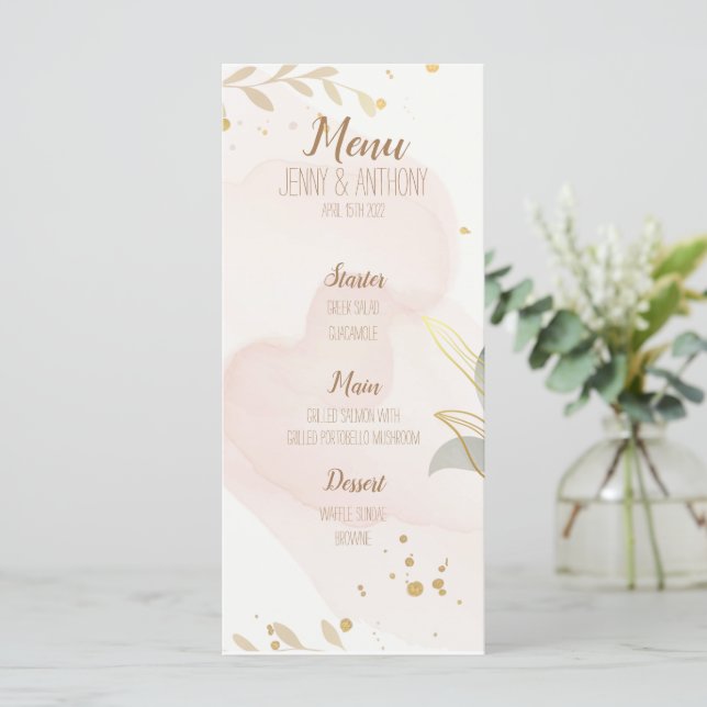 Pastel Watercolor Wedding Menu (Standing Front)