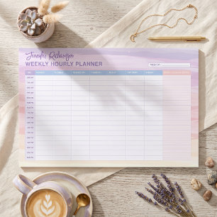 Pastel Watercolor Weekly Hourly Schedule Planner Paper Pad