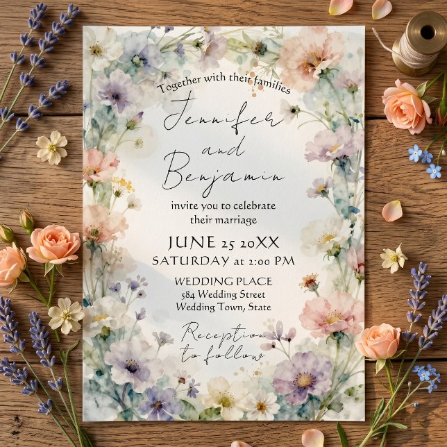 Pastel Watercolor Wildflower Botanical Wedding Invitation (Creator Uploaded)